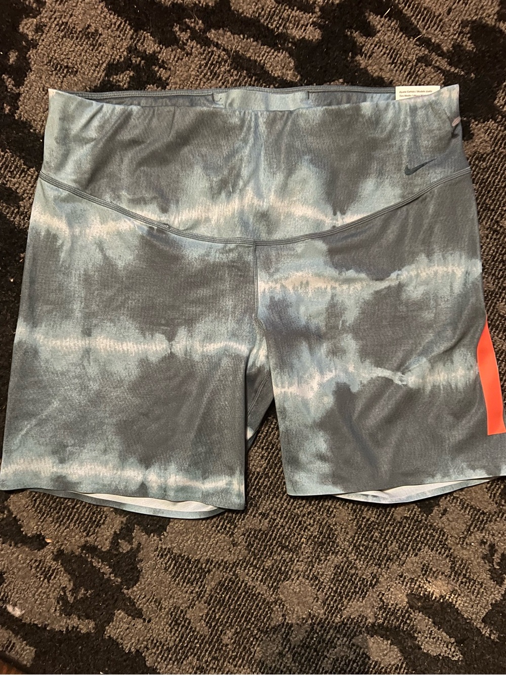 Nike Women’s Gray Tie-Dye Bike Shorts with Coral Side Panel
